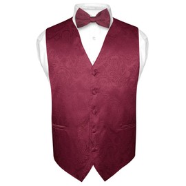 Vesuvio Napoli Men's Paisley Design Dress Vest & Bow Tie BURGUNDY Color BOWTie Set size Medium