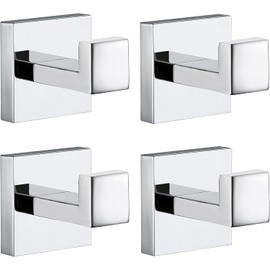 PThink Ganchos de Pared Cuadrados 4 pzs | Acero Inoxidable 304, Montaje con Tornillos Ocultos, Perchero Gancho para Toallas y Abrigos (4, Cromo Pulido)