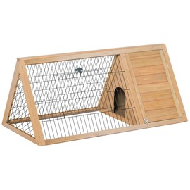 PawHut 46" x 24" Wooden A-Frame Outdoor Rabbit Hutch, Small Animal Cage, Bunny Hutch with Outside Run & Ventilating Wire, Yellow