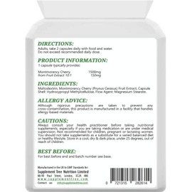 Montmorency Cherry Capsules 3000mg Daily Serving - 90 Vegan Capsules - High Strength Freeze-Dried Cherry Extract - Pure & Potent - UK Manufactured