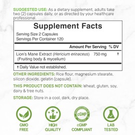 Lions Mane Mushroom Supplement, 240* Capsules – Active Fruiting Body & Mycelium Extract – Natural Brain Nootropic & Immune System Booster – Non-GMO