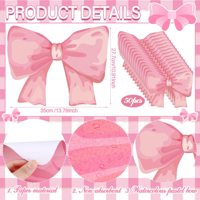 Tinlade 50 Pack Disposable Bow Placemats Coquette Bow Table Mats