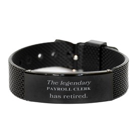 Retirement Payroll Clerk Gifts, The legendary Payroll Clerk has retired, Appreciation Birthday Black Shark Mesh Bracelet for Payroll Clerk, Men, Women, Friends, Coworkers