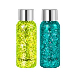 UNIVERSOENLÍNEA.COM | 2 Brillos para Cuerpo, Gel con Purpurina para Cuerpo, Sombras Ojos Impermeables para Niñas, Armaduras de Labios, Pintura para Cabello Brillo Decorar Festival Arte Fiesta Maquillaje (Paquete 9)