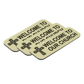 Signs ByLITA Welcome To Our Church, Cross Design, 1 x 3" Name Tag/Badge, (3 Pack) - Brushed Gold