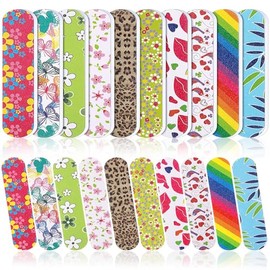 Paquete de 100 limas de uas desechables de doble cara, para manicura azul y rosa (2,36 x 0,59 x 0,16 pulgadas, estampado de colores de la serie de... 