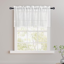 XWZO Linen Sheer Valance for Windows Solid Semi Transparent Curtains with Rod Pocket for Kitchen Small Window, White, 42"x18", 1 Panel
