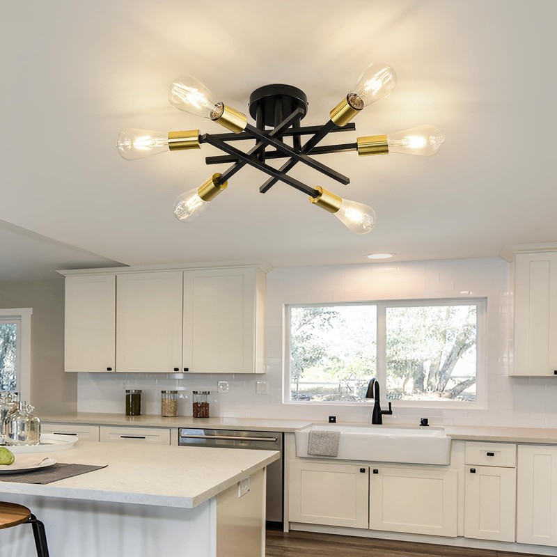 6-Lights Sputnik Semi Flush Mount Ceiling Light Fixture Modern Metal