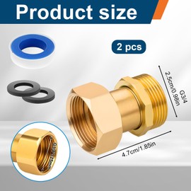 2 pieces brass screw connection passage with seal, movable screw connection G3/4 x G3/4 inch AG x female thread fitting, DN20 water meter screws for hot and cold water systems