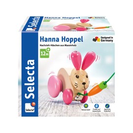 Selecta 62023 Hanna Hoppel, Nachzieh Hase, Schiebe-und Nachziehspielzeug aus Holz, 13 cm