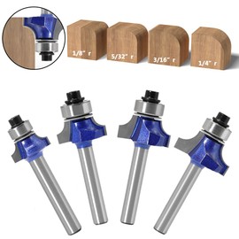 Yakamoz Industrial Grade 4Pcs 1/4 Inch Shank Round Over Router Bit Set Corner Rounding Edge Forming Roundover Beading Router Bits Woodworking Milling Cutter Tools 1/4" 3/16" 5/32" 1/8" Radius