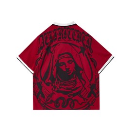 Aelfric Eden Mens 90s Oversized Y2K T Shirts Nun Portrait Polo Tee Grahpic Streetwear Casual Vintage Summer Top Tshirt Red