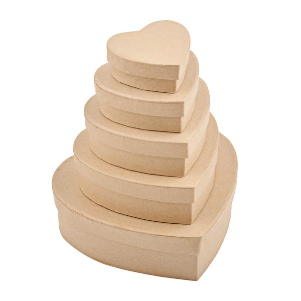 WANDIC Paper Mache Box, Set Of 5 Heart-Shaped Mini Kraft