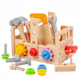 Montessori Wooden 2-4 Years Toddler Tool Set for 2 3 4 5 6 Years, Educational STEM Building Learning Toddler Tool Box, Wooden Toddler Tool Table, Best Gifts Choice for Boys and Girls