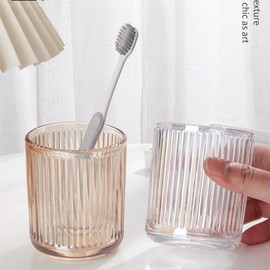 Glass Toothbrush Holder Cup | Crystal Clear Tumbler Makeup Brush Holder for Bedside Table, Bathroom, Vanity, 2Pack Crystal Glass with Gold Rims (2pcs clear)