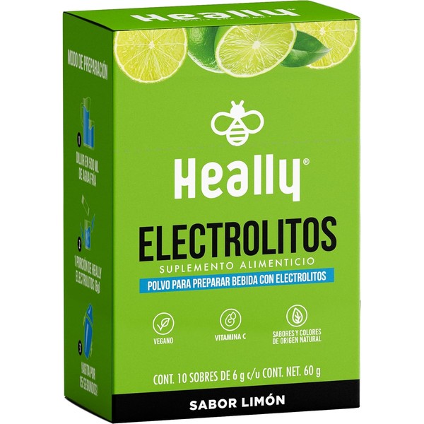 Electrolitos Heally Limón, 10 Sobres, Rápida Hidratación, Adicionado con Vitamina