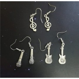 3 Pairs in set, Guitar Earrings, Microphone Earrings, Treble Clef Earrings, for Music Lover, Earrings Set