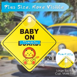 TIESOME Baby on Board Car Warning Signs, Pack of 2 Safety Car Sign with Suction Cups, Removable Child Safety Warning Sticker for Car, Yellow, Cute Baby on Board Sticker Car (Style 1)