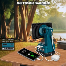 WaxPar 18W Flashlight Compatible with Makita 18V Battery, 2000LM Floodlight 18V Spotlight with USB Port,Type C Port, 110 Degree Pivoting Head