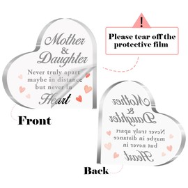 Gift for Mom from Daughter,Mom Gift Acrylic Heart Sign,Never Truly Apart Maybe In Distance But Never In Heart Sign Mothers Plaque,Gifts for Mom Birthday Christmas Mother's Day A508
