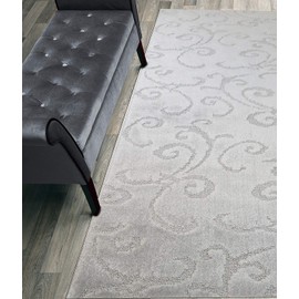 8 Ft Long Non-Slip Washable Carpet Runner Rug with Rubber Backing (26" X 8'), Custom Floor Mat for Kitchen Hallway Stairs Bedroom Bathroom Entry, Scroll Light Silver, Your Choice of Length