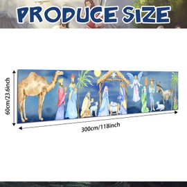 Large Manger Scene Religious Christmas Banner- Holy Nativity Christmas Yard Sign Garage Door Banner for Indoor Outdoor Christmas Decorations 9.8x 2ft
