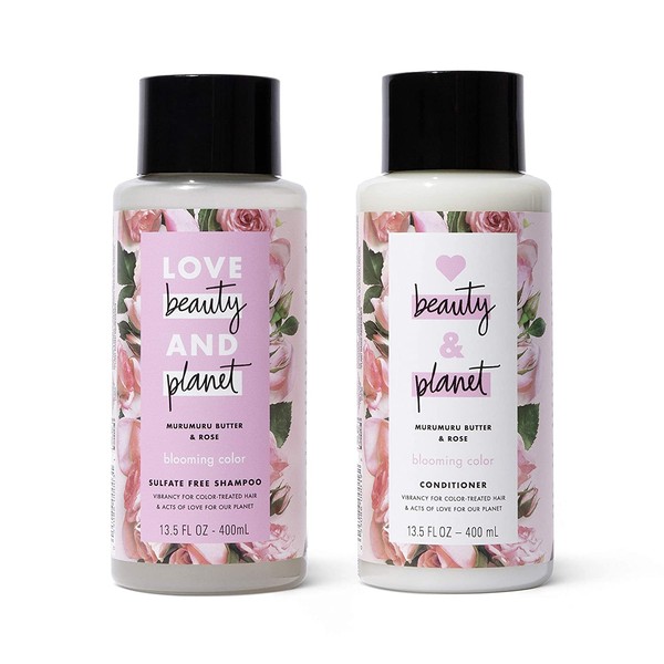 Love Beauty & Planet Rose Shampoo and Conditioner for Color Treated Hair, Silicone Free, Paraben Free and Vegan, 13.5 oz, 2 count