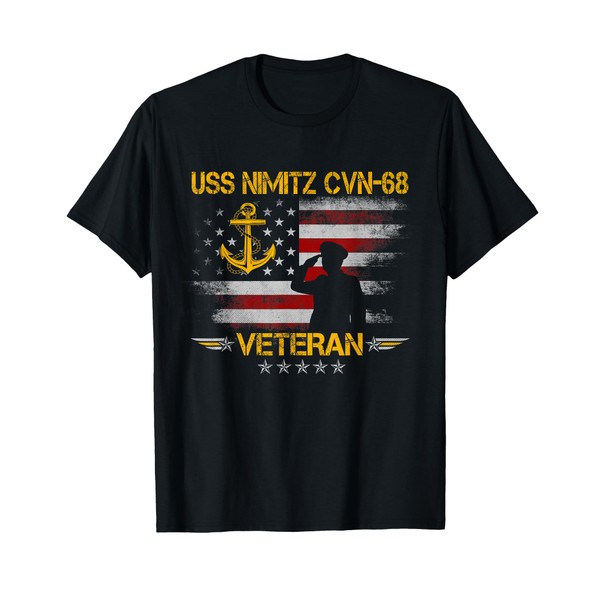 USS Nimitz CVN-68 Aircraft Carrier Veteran Flag Veterans Day T-Shirt
