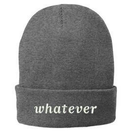 Trendy Apparel Shop Whatever Embroidered Soft Stretchy Winter Long Beanie - Grey