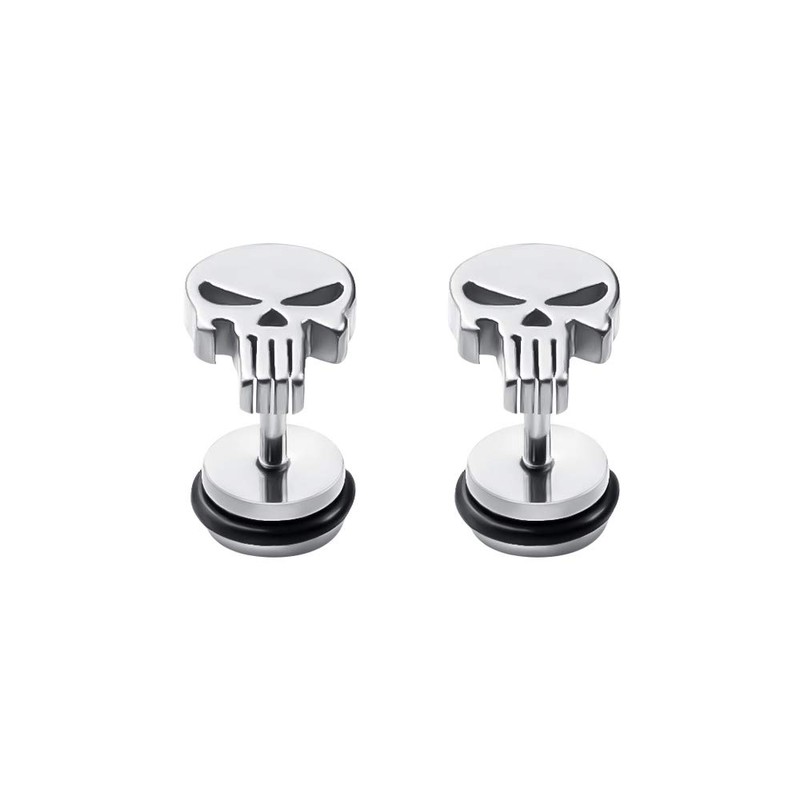 Stainless Steel Punisher Skull Stud Earrings Rock Skeleton Screw Back