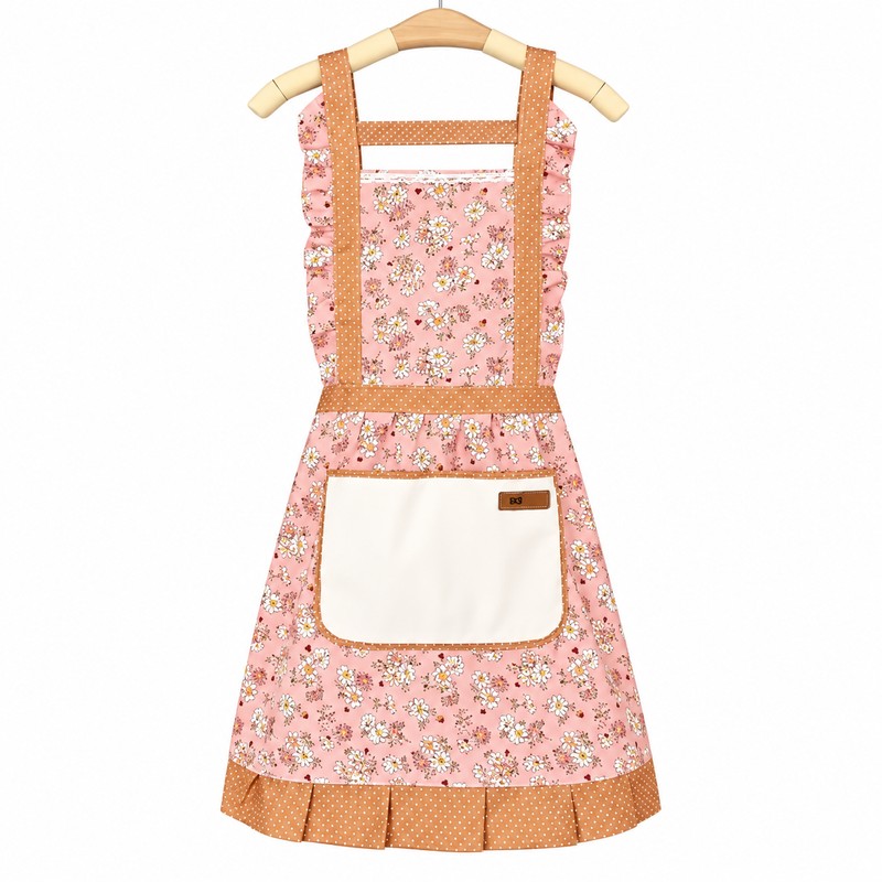 Retro Floral Canvas Apron for Kitchen Cooking – Ruffle Edge