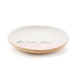 DEMDACO Inspired Everyday Collection Mom 2-Toned Pale Pink 4 x 4 Stoneware Inspired Round Trinket Dish Jewelry Tray