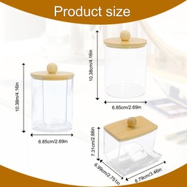 Griwuut 4 Pcs Acrylic Cotton Pad Holder Set with Bamboo Lids Bathroom Storage Dispenser for Cotton Swabs, Pads Wool Buds, Vanity Makeup Organiser for Bedroom, Living Room & Dressing Table