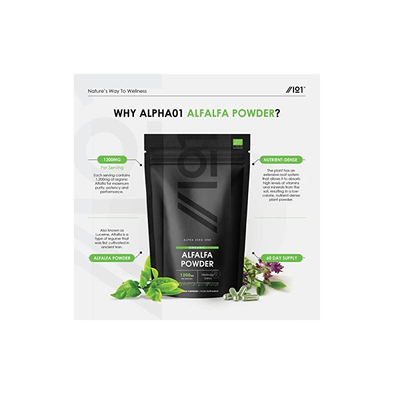 Organic Alfalfa 1200mg – 120 Vegan Capsules (2 Months Supply)