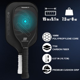 Pickleball Training Paddle -USAPA Approved Pickleball Trainer Practice Paddle, Raw Carbon Fiber Particle Paint Frosted Surface, Extra Long Handle, 16mm Core Sweet Spot Training Paddle, Black