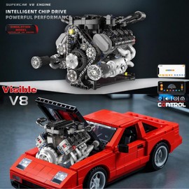 V8 Engine Building Kits That Runs with Motor - 715+Pcs Build Your Own Visible APP Controls Operation Model,8-Cylinder Transparent Design Car Engine Building Engineering Set for Adults