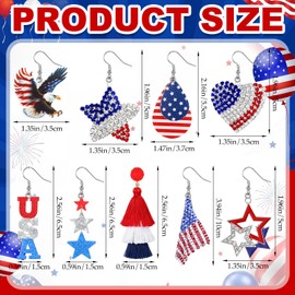 Capoda Patriotic Earrings Bulk for Women 4th of July Earrings USA Anniversary Jewelry Set for Mother Wife Sister(9 Pairs,Patriotic)