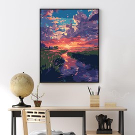 Yezavesu Paint by Numbers Kit for Adults Beginner, River Landscape Adult Paint by Number Kits on Canvas Without Frame, DIY Acrylic Sunset Glow Paint by Numbers for Home Wall Decor Gift 16x 20 Inch