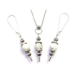 Damen Halskette und Ohrringe aus Edelstahl im Vintage-Stil Schmuckset mit weißem Howlith-Anhänger