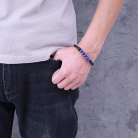 COAI Leather Beaded Lapis Lazuli Stone Bracelet for Men Women