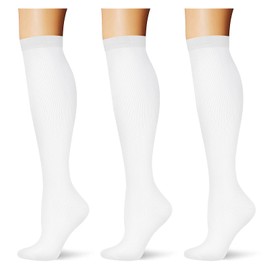 Saniripple (3 pairs) Compression Socks 20-30 mmHg Long Knee High Socks for Women and Men 3 White L/XL