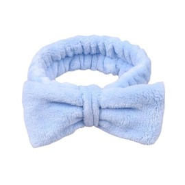 scicent Bowknot Spa Headband, Soft Coral Fleece Facial Makeup Hair Wrap Makeup Fluffy Headband for Women Girls Washing Face Skincare - Blue