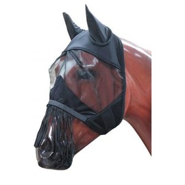 Showman Jersey Mesh Fly Mask w/Lycra Ears & Fringe Nose (Small)