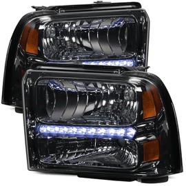 CAAP DRIVEN Tinted Lens LED DRL Headlights Compatible with 2005-2007 Ford F-250 F-350 F-450 F-550 Super Duty CAAP-FSD05-LED-OH-SMAM-HL