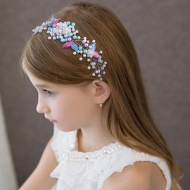 IYOU Hair Accessories Communion Girls Mermaid Wedding Hair Tendrils Silver Pearl Headband Beads Princess Bridal Headband for Flower Girls