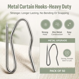 Curtain Hooks - Heavy Duty Metal Pin Hooks, 50 Pack Zinc Curtain Hooks for Pencil Pleat Curtains, Tracks, Rings and Rails