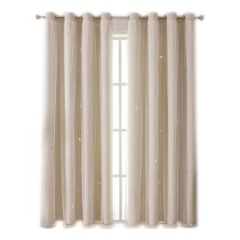 LUCINATIA Cortina Lisa Con Tul Y Diseño Estrella De 100×130 Cm 2 Pzs.