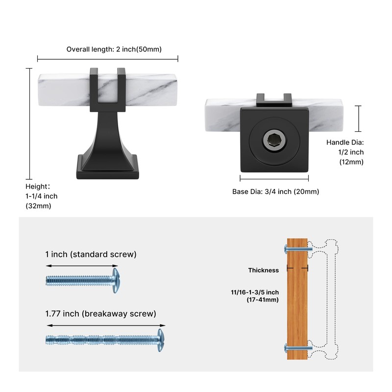 Haliwu 20 Pack White and Black Marble Kitchen Cabinet Knobs