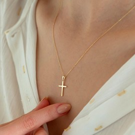VIROMY Cross Necklace for Women 14K Real Gold Plated Simple Fashion Cross Pendant Necklace Faith Jewelry Religious Minimalist Gifts