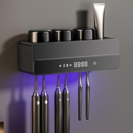 Rechargeable Toothbrush Holders for Bathrooms,Automatic Toothpaste Dispenser with 8000mAh Battery,3 Cups Electric Toothbrush Holder,Smart Home Bathroom Accessories (Gray)